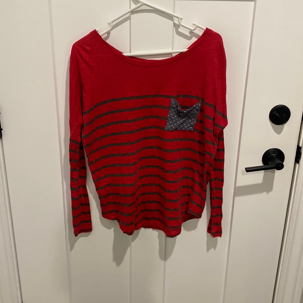 T. La - Anthropologie - Red and gray striped long sleeve tee- XS